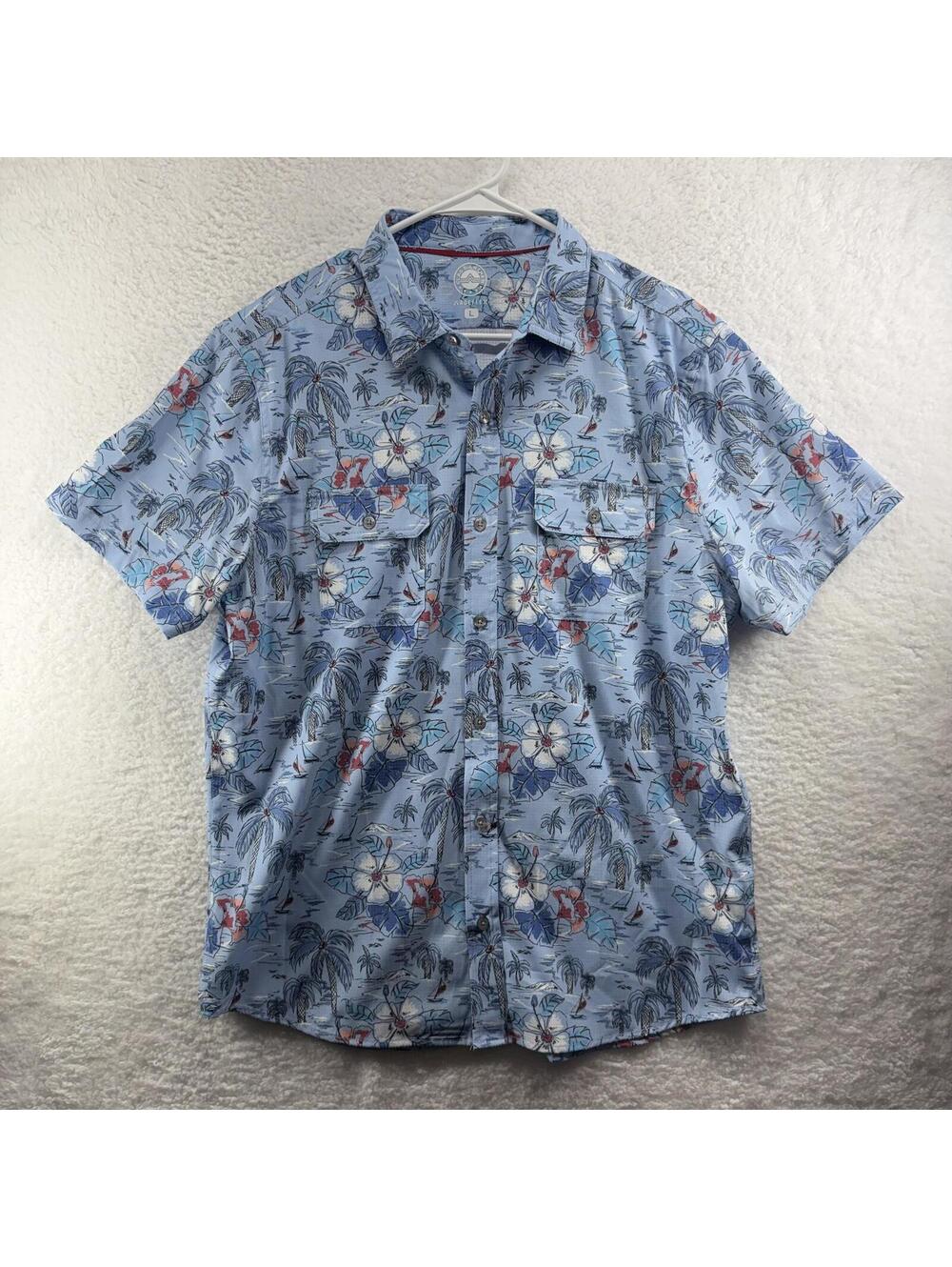 Flag & Anthem Madeflex Performance Stretch Hawaiian Button Up Mens Large Wicking